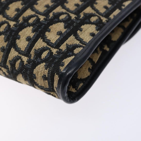 Christian Dior Trotter Canvas Shoulder Bag Navy Gold Auth 134731