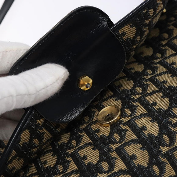 Christian Dior Trotter Canvas Shoulder Bag Navy Gold Auth 134731