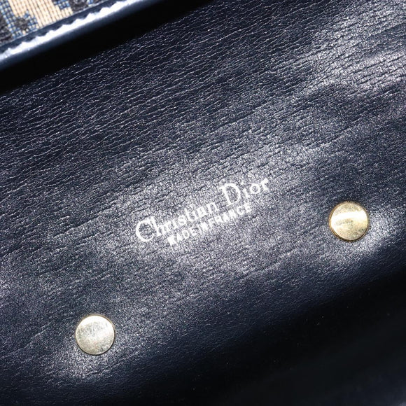 Christian Dior Trotter Canvas Shoulder Bag Navy Gold Auth 134731