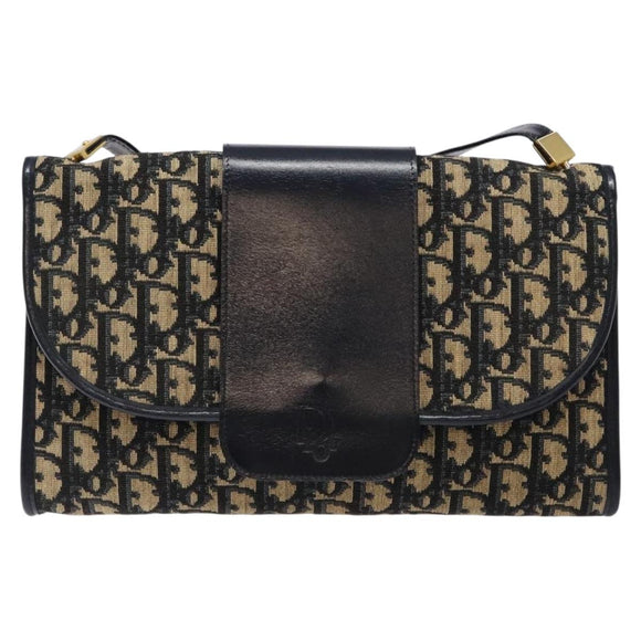 Christian Dior Trotter Canvas Shoulder Bag Navy Gold Auth 134731