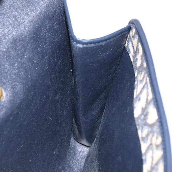 Christian Dior Trotter Canvas Shoulder Bag Navy Gold Auth 134731
