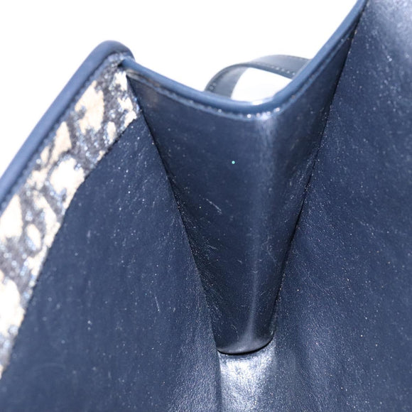 Christian Dior Trotter Canvas Shoulder Bag Navy Gold Auth 134731