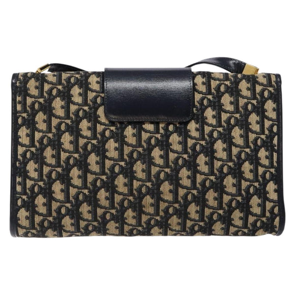 Christian Dior Trotter Canvas Shoulder Bag Navy Gold Auth 134731