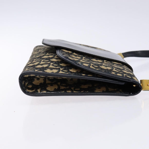 Christian Dior Trotter Canvas Shoulder Bag Navy Gold Auth 134731