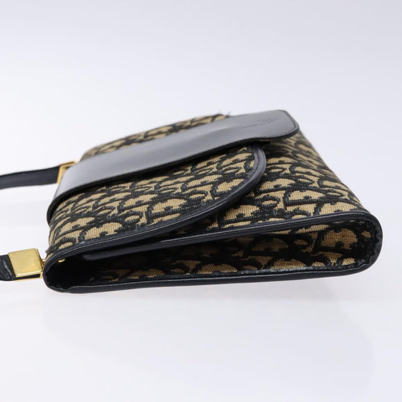 Christian Dior Trotter Canvas Shoulder Bag Navy Gold Auth 134731