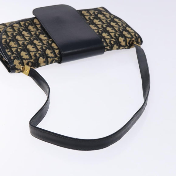 Christian Dior Trotter Canvas Shoulder Bag Navy Gold Auth 134731