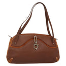 Salvatore Ferragamo Gancini Shoulder Bag Suede Brown Gold Auth 134733-1
