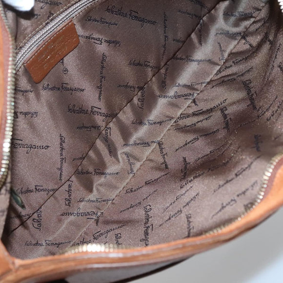 Salvatore Ferragamo Gancini Shoulder Bag Suede Brown Gold Auth 134733