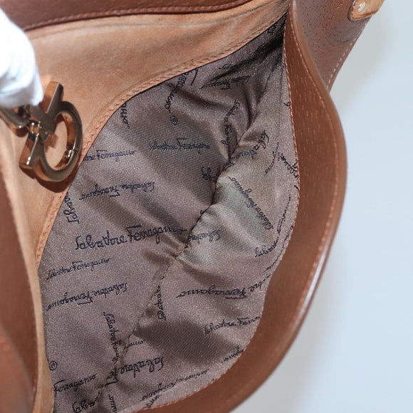 Salvatore Ferragamo Gancini Shoulder Bag Suede Brown Gold Auth 134733