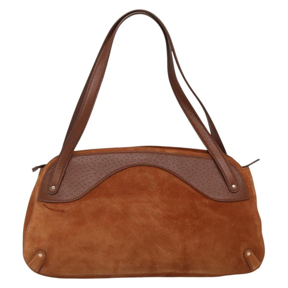 Salvatore Ferragamo Gancini Shoulder Bag Suede Brown Gold Auth 134733