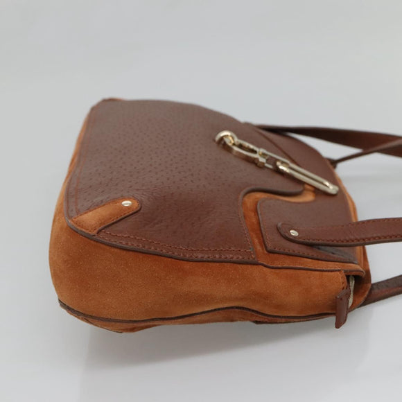 Salvatore Ferragamo Gancini Shoulder Bag Suede Brown Gold Auth 134733