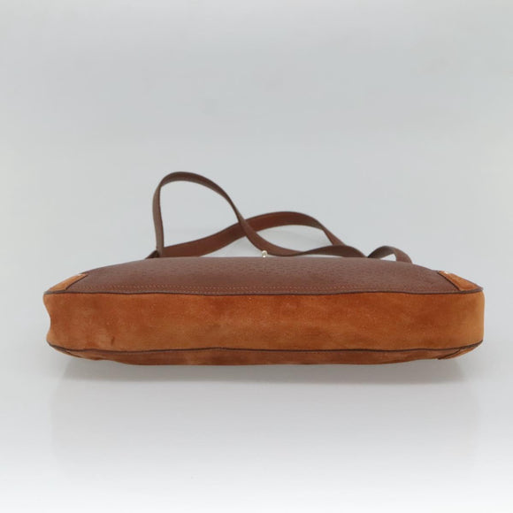 Salvatore Ferragamo Gancini Shoulder Bag Suede Brown Gold Auth 134733