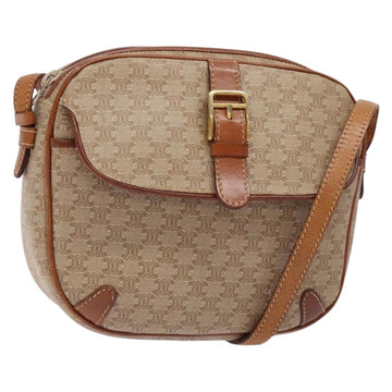 CELINE Macadam Canvas Shoulder Bag PVC Beige Gold Auth 134735