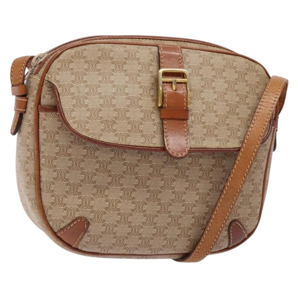 CELINE Macadam Canvas Shoulder Bag PVC Beige Gold Auth 134735