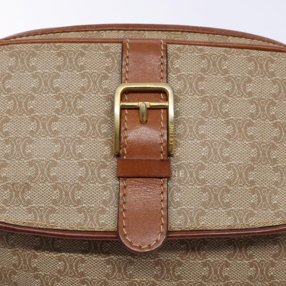 CELINE Macadam Canvas Shoulder Bag PVC Beige Gold Auth 134735