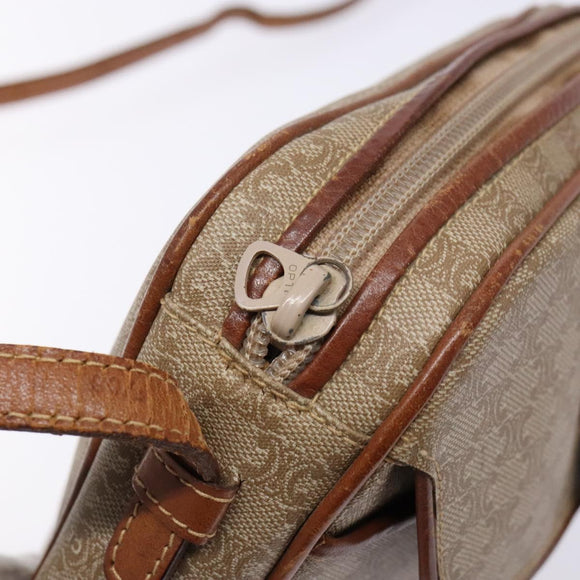 CELINE Macadam Canvas Shoulder Bag PVC Beige Gold Auth 134735