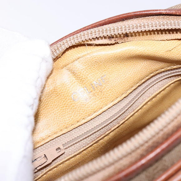 CELINE Macadam Canvas Shoulder Bag PVC Beige Gold Auth 134735
