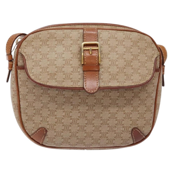 CELINE Macadam Canvas Shoulder Bag PVC Beige Gold Auth 134735