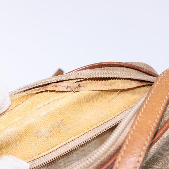 CELINE Macadam Canvas Shoulder Bag PVC Beige Gold Auth 134735