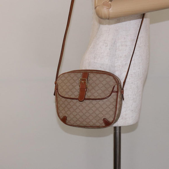 CELINE Macadam Canvas Shoulder Bag PVC Beige Gold Auth 134735