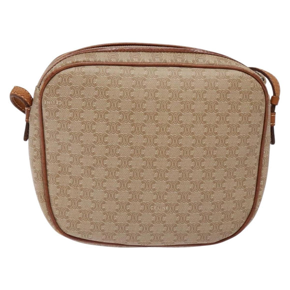 CELINE Macadam Canvas Shoulder Bag PVC Beige Gold Auth 134735