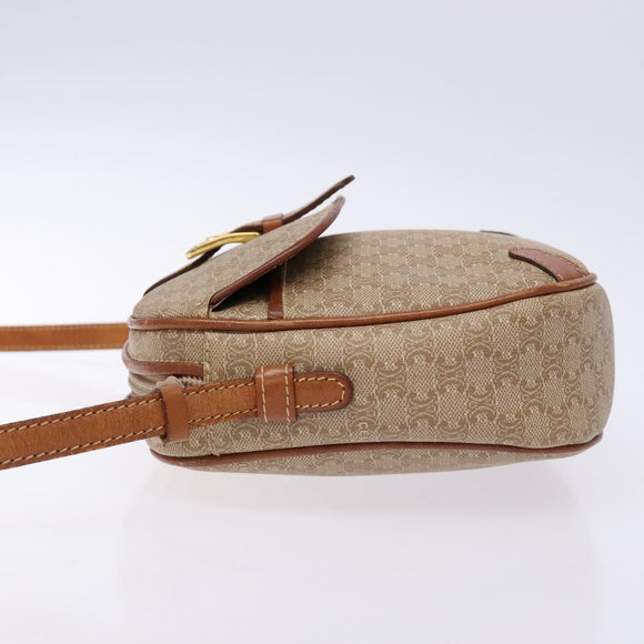 CELINE Macadam Canvas Shoulder Bag PVC Beige Gold Auth 134735