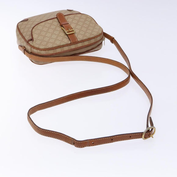 CELINE Macadam Canvas Shoulder Bag PVC Beige Gold Auth 134735