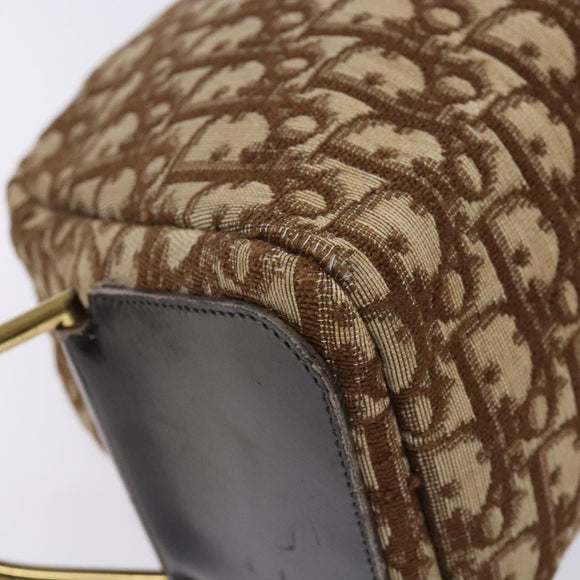 Christian Dior Trotter Canvas Shoulder Bag Brown Gold Auth 134737