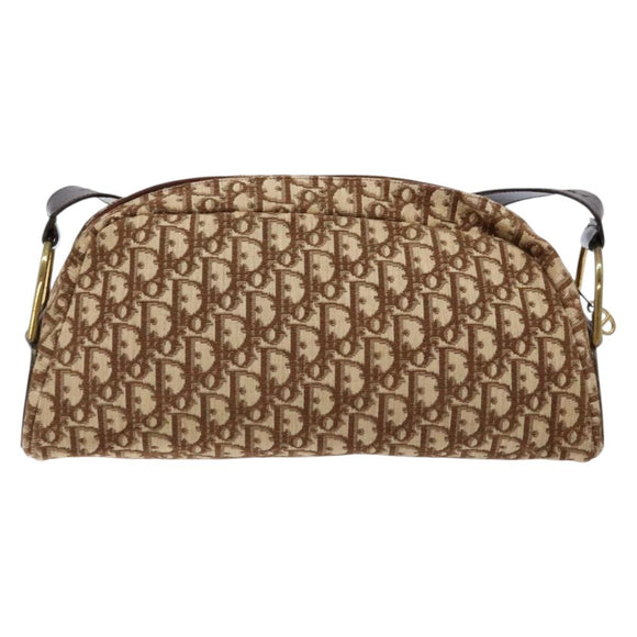 Christian Dior Trotter Canvas Shoulder Bag Brown Gold Auth 134737