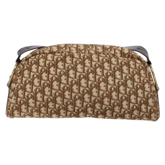 Christian Dior Trotter Canvas Shoulder Bag Brown Gold Auth 134737