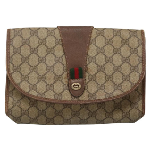GUCCI GG Supreme Web Sherry Line Bag PVC Beige Brown 89 01 030 Auth 134738