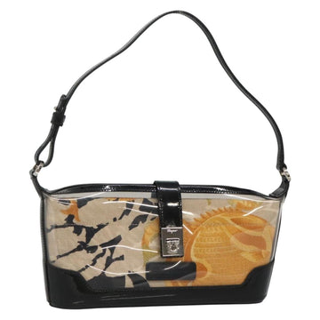 Salvatore Ferragamo Gancini Shoulder Bag Vinyl Black Beige Silver Auth 134739