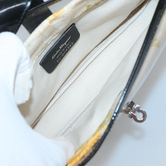 Salvatore Ferragamo Gancini Shoulder Bag Vinyl Black Beige Silver Auth 134739