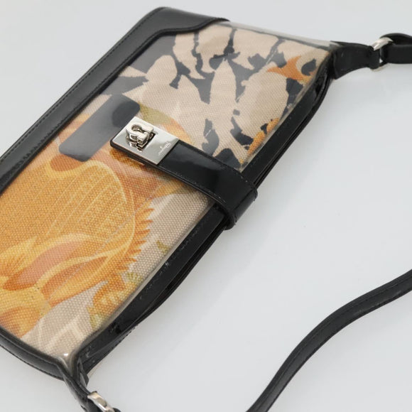 Salvatore Ferragamo Gancini Shoulder Bag Vinyl Black Beige Silver Auth 134739