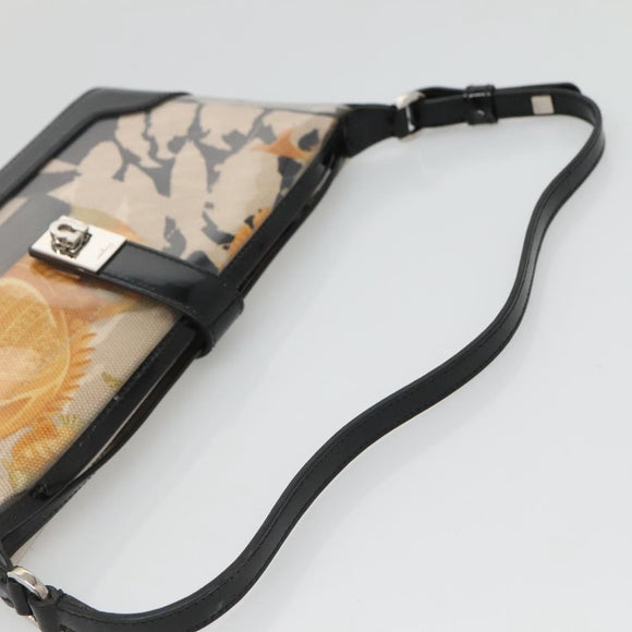 Salvatore Ferragamo Gancini Shoulder Bag Vinyl Black Beige Silver Auth 134739