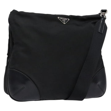 PRADA Shoulder Bag Nylon Leather Black Silver Auth 134740