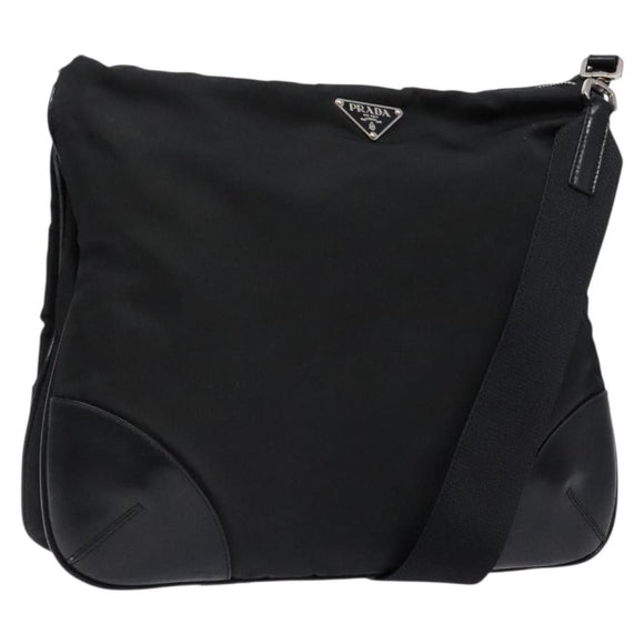 PRADA Shoulder Bag Nylon Leather Black Silver Auth 134740