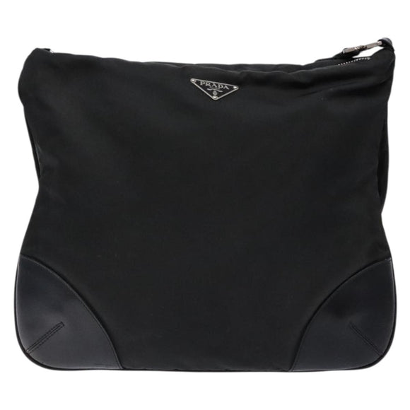 PRADA Shoulder Bag Nylon Leather Black Silver Auth 134740