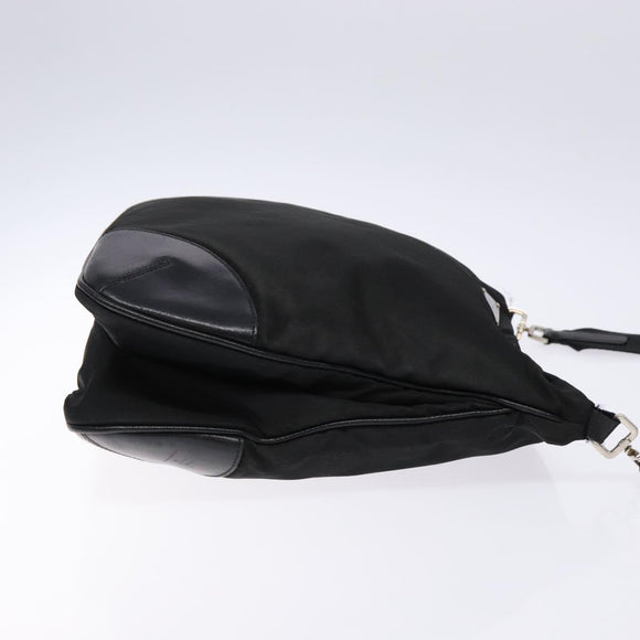 PRADA Shoulder Bag Nylon Leather Black Silver Auth 134740