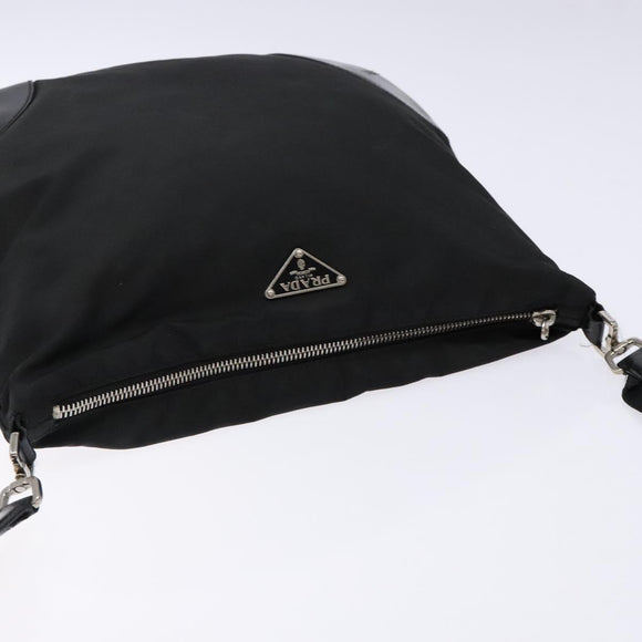 PRADA Shoulder Bag Nylon Leather Black Silver Auth 134740