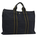 HERMES Fourre Tout GM Hand Bag Canvas Navy Silver Auth 134741-1