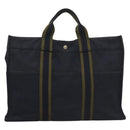 HERMES Fourre Tout GM Hand Bag Canvas Navy Silver Auth 134741-13