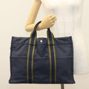 HERMES Fourre Tout GM Hand Bag Canvas Navy Silver Auth 134741-21