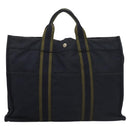 HERMES Fourre Tout GM Hand Bag Canvas Navy Silver Auth 134741-2