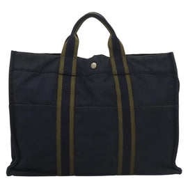 HERMES Fourre Tout GM Hand Bag Canvas Navy Silver Auth 134741 - 0