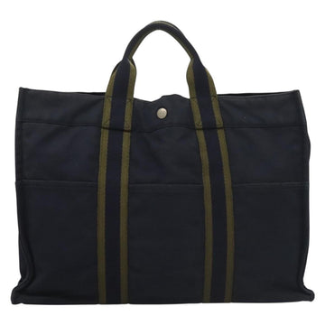 HERMES Fourre Tout GM Hand Bag Canvas Navy Silver Auth 134741 - 0