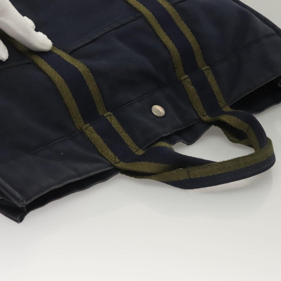 HERMES Fourre Tout GM Hand Bag Canvas Navy Silver Auth 134741