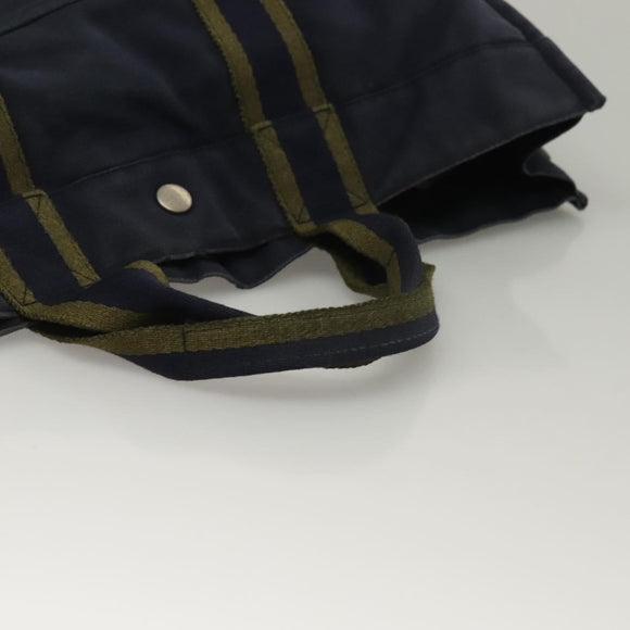 HERMES Fourre Tout GM Hand Bag Canvas Navy Silver Auth 134741