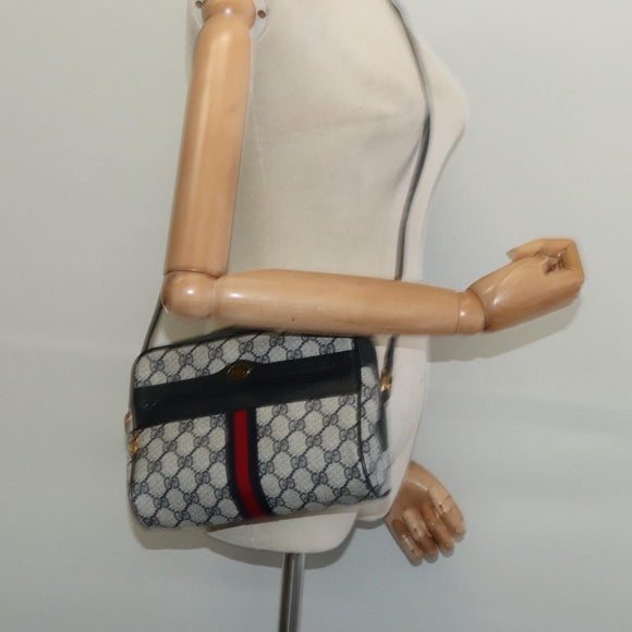 GUCCI GG Supreme Sherry Line Shoulder Bag PVC Navy Gold 68 02 004 Auth 134764