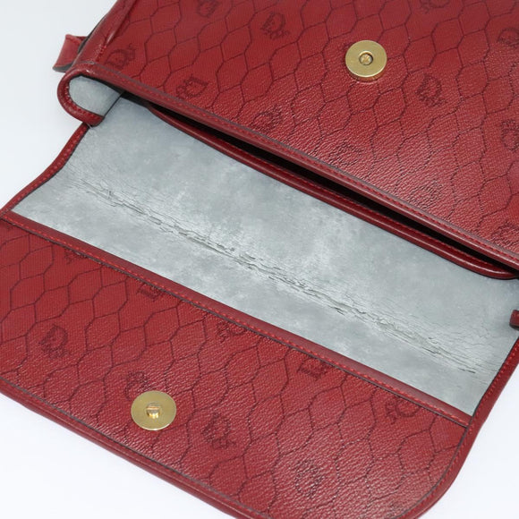 Christian Dior Honeycomb Canvas Shoulder Bag PVC Red Gold Auth 134766